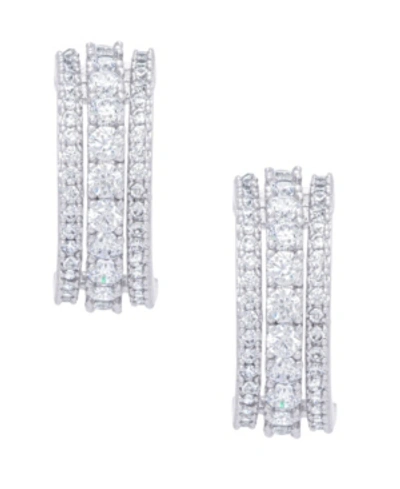 Macy's Cubic Zirconia Triple Row Half Hoop Silver Plate Earrings