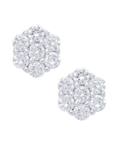 Macy's Cubic Zirconia Flower Stud Silver Plate Earrings