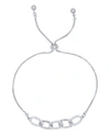 Macy's Cubic Zirconia Oval Link Adjustable Bolo Bracelet In Silver