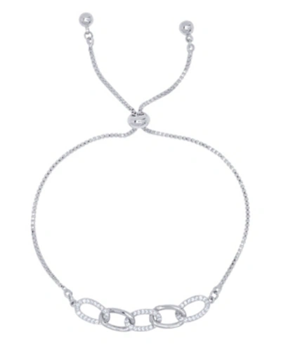 Macy's Cubic Zirconia Oval Link Adjustable Bolo Bracelet In Silver