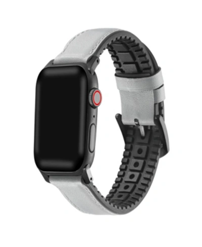 Posh Tech Men's And Women's Genuine Gray Leather Band With Silicone Back For Apple Watch 42mm