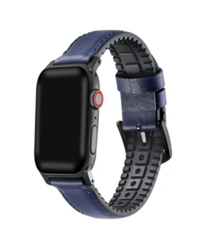 Posh Tech Men's And Women's Genuine Dark Blue Leather Band For Apple Watch 42mm