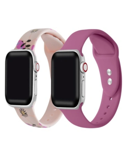 Posh Tech Men's And Women's Purple Floral And Purple 2 Piece Silicone Band For Apple Watch 38mm In Multi
