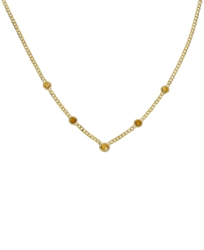 Macy's Citrine Bezel 18" Statement Necklace (3 Ct. T.w.) In 14k Gold-plated Sterling Silver In Prasiolite