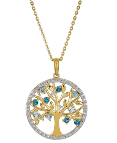 Macy's Blue Topaz (1/2 Ct. T.w.) & White Topaz (1/20 Ct. T.w.) Tree Of Life 18" Pendant Necklace In 14k Gol