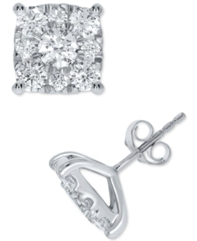 Macy's Diamond Square Cluster Stud Earrings (2 Ct. T.w.) In White Gold