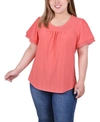 NY COLLECTION PLUS SIZE DOUBLE FLUTTER SLEEVE KNIT EYELET TOP