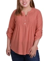 Ny Collection Plus Size 3/4 Tab Sleeve Y-neck Blouse In Tawny Orange