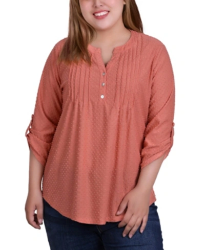 Ny Collection Plus Size 3/4 Tab Sleeve Y-neck Blouse In Orange