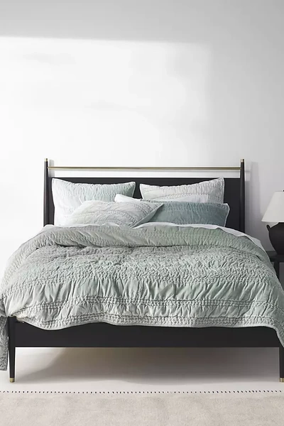 Anthropologie Lustered Velvet Alastair Quilt By  In Mint Size Full In Mint