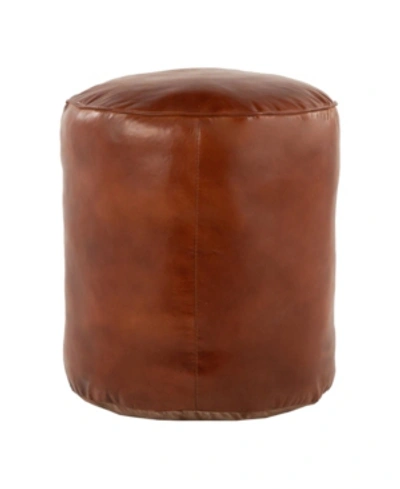 Lumisource Cobbler Industrial Pouf In Brown Leather