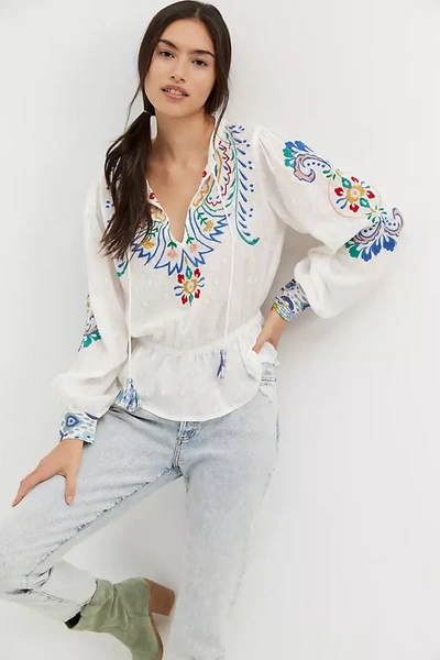 Forever That Girl Embroidered Peplum Blouse In White