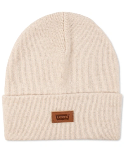 Levi's All Season Comfy Leather Logo Patch Hero Beanie In Cream