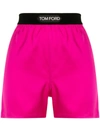 Tom Ford Velvet-trimmed Stretch-silk Satin Shorts In 粉色