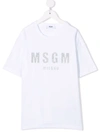 Msgm Teen Embroidered-logo Cotton T-shirt In 白色