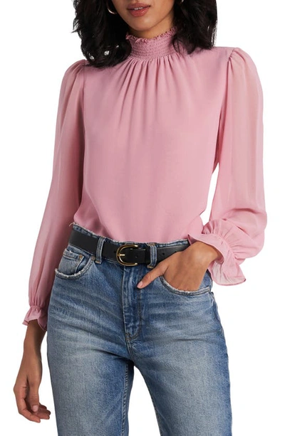 1.state Smocked Neck Long Sleeve Blouse In Rose Pink