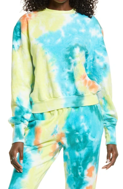 Afrm Fossi Pullover Sweatshirt In Teal/ Yellow Tie Dye