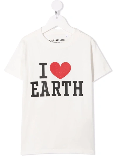 Molo Kids' I Love Earth Print T-shirt In White