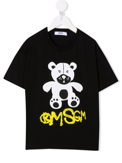Msgm Teen Teddy Bear Logo-print T-shirt In Black