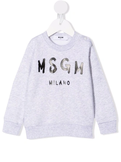 Msgm Babies' Logo-print Cotton Jumper In Grey