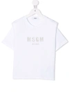 Msgm Teen Embroidered-logo Cotton T-shirt In 白色