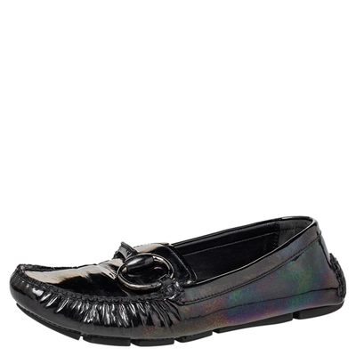 Pre-owned Gucci Multicolor Iridescent Patent Leather Horsebit Slip On Loafers Size 38