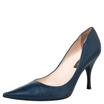 Pre-owned Sergio Rossi Blue Leather Pointed Toe Pumps Size 41