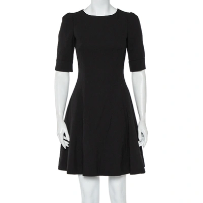 Pre-owned Dolce & Gabbana Black Wool Crepe Short Sleeve A-line Dress S