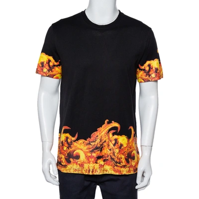 Pre-owned Givenchy Black Flames Printed Cotton Crewneck T-shirt L