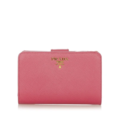 Pre-owned Prada Saffiano Bifold Wallet In Pink