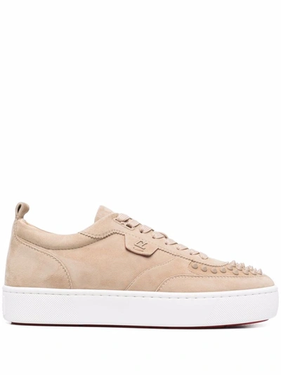 Christian Louboutin High-top Suede Lace-up Trainers In Neutrals