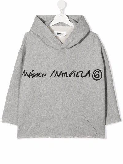 Mm6 Maison Margiela Kids' Logo-print Cropped Fleece Hoodie In Grey
