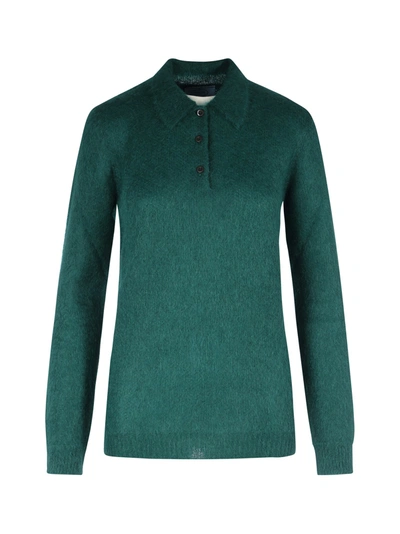 Prada Long Sleeves Polo Mohair In Green