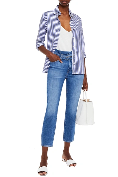 7 For All Mankind Cropped Pleated High-rise Tapered Jeans In Blue