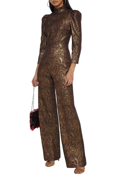 Alice And Olivia Jorah Metallic Brocade Wide-leg Jumpsuit In