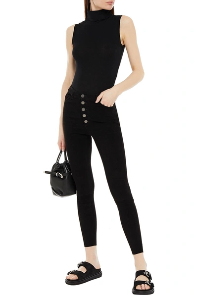 Alice And Olivia Mikah Suede Skinny Pants In Black