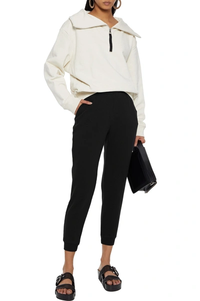 Alice And Olivia Nyc Cropped Fleece Track Trousers In Black