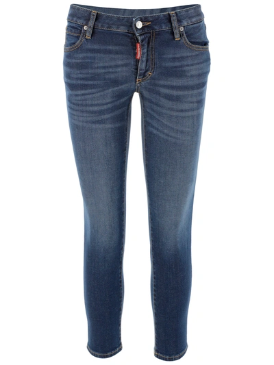 Dsquared2 Logo Appliqué Mid-rise Cropped Jeans In Blue