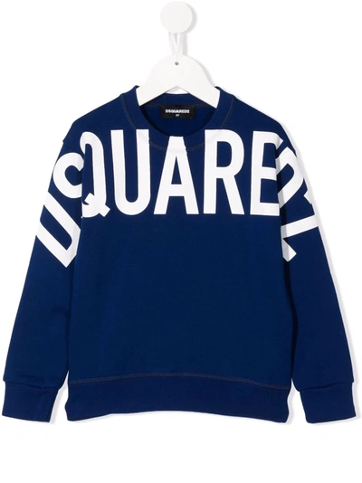 Dsquared2 Kids' Logo Print Cotton Sweatshirt In Royal Blue