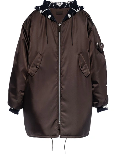 Prada Oversized Re-nylon Raincoat In Dark Brown