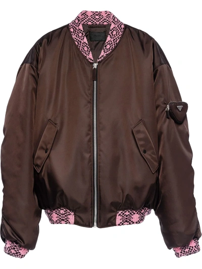 Prada Oversized Re-nylon And Knit Bomber Jacket In Dark Brown