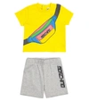 MOSCHINO BABY PRINTED STRETCH-COTTON T-SHIRT AND SHORTS SET,P00540424