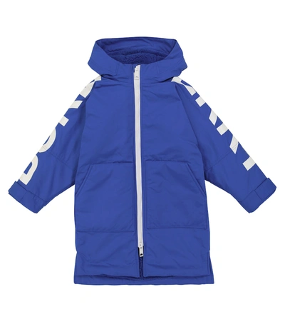 Burberry Kids' Logo印花连帽尼龙派克大衣 In Blue