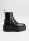 Valentino Uniqueform Rockstud Leather Chelsea Platform Booties In 0no Nero