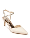 Badgley Mischka Galaxy Satin Crystal Ankle-strap Pumps In Ivory