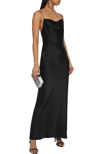 Alice And Olivia Harmony Draped Satin Maxi Slip Dress In Black ModeSens