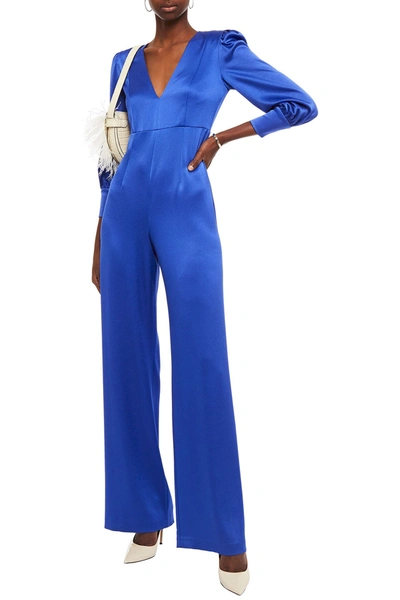 Alice And Olivia Lisa Satin Jumpsuit In Bright Blue