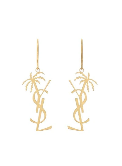 Saint Laurent Monogram Palm Tree Earrings In Argento