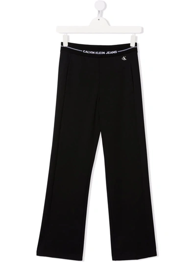 Calvin Klein Teen Waistband-logo Straight Trousers In Black
