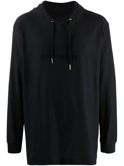 Givenchy Black Oversize Cotton Hoodie With Logo Print